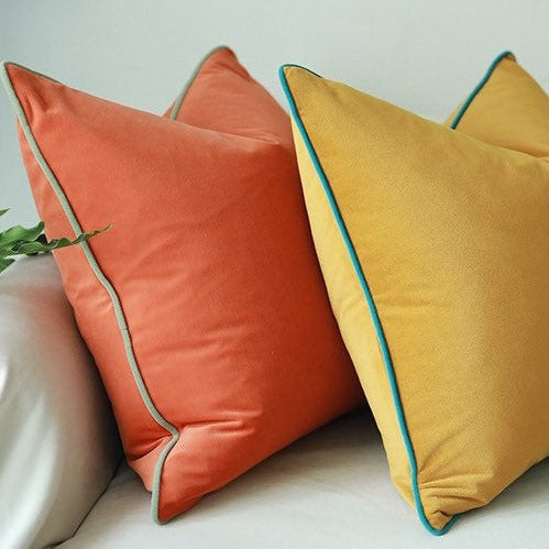 19” Orange Velvet Throw Pillow Cover, Luxury Matt Velvet Decorative Square Pillow Cover