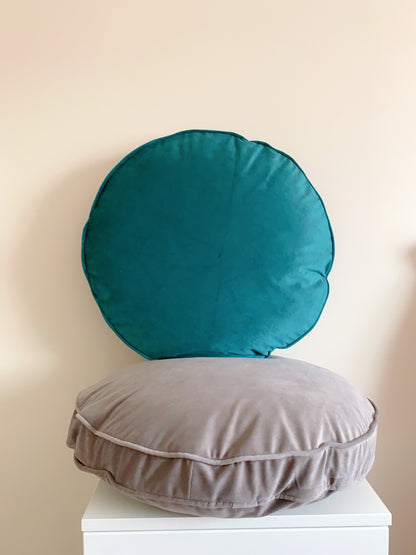 Peacock Blue Luxury Velvet Round Pillow Cover, 20” Diameter Cushion Cover, Decorative Throw Pillow Cover