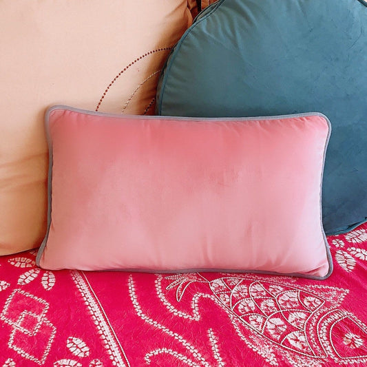 Pink & White Double Sided Cushion Cover, Luxury Velvet Lumbar Pillow Cover 12” X 20”, Decorative Throw Pillow Cover Baby Pink / Milk White