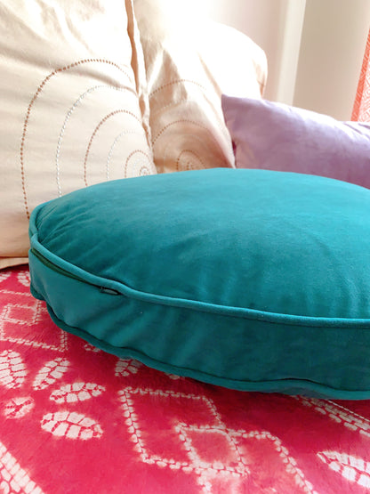 Peacock Blue Luxury Velvet Round Pillow Cover, 20” Diameter Cushion Cover, Decorative Throw Pillow Cover
