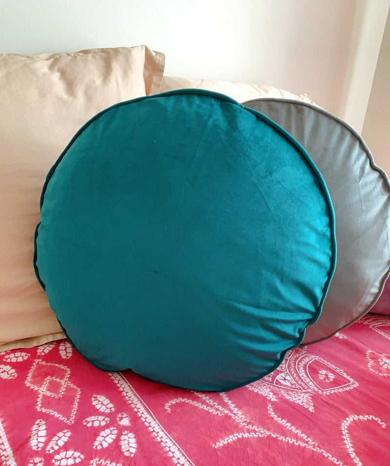 Peacock Blue Luxury Velvet Round Pillow Cover, 20” Diameter Cushion Cover, Decorative Throw Pillow Cover