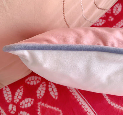 Pink & White Double Sided Cushion Cover, Luxury Velvet Lumbar Pillow Cover 12” X 20”,  Decorative Throw Pillow Cover Baby Pink / Milk White