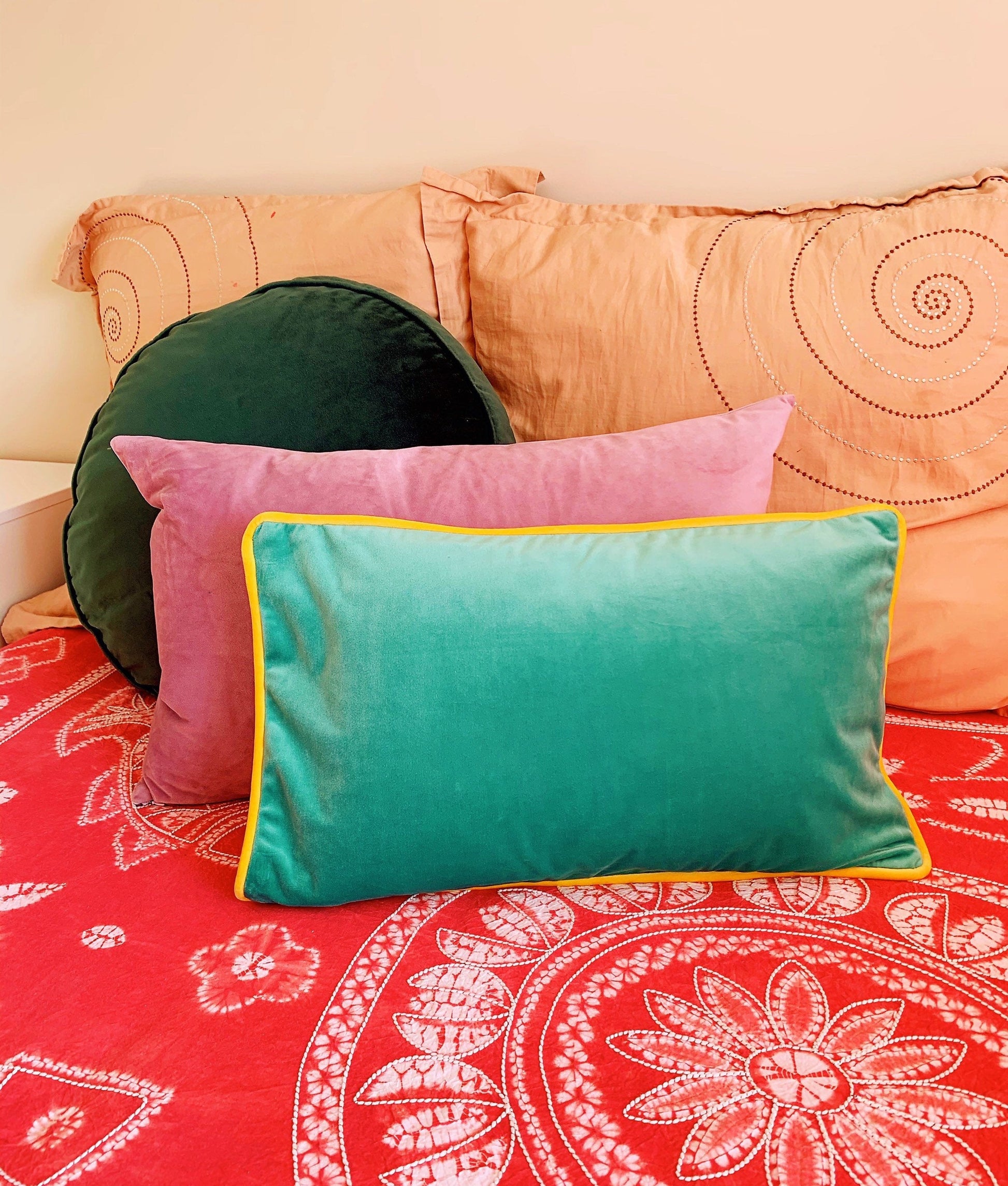 Velvet Pillow Cover | 12” x 20”| Double sided | Green & White Lumbar Velvet Pillow Cover | Vintage Pillow Cover