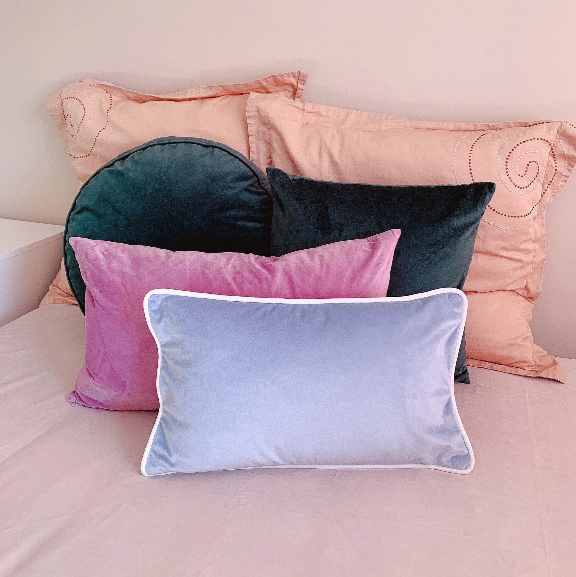 Velvet Pillow Cover | 12” x 20”| Double sided cover | Grey & Baby Pink Velvet Pillow Cover | Vintage Pillow Cover