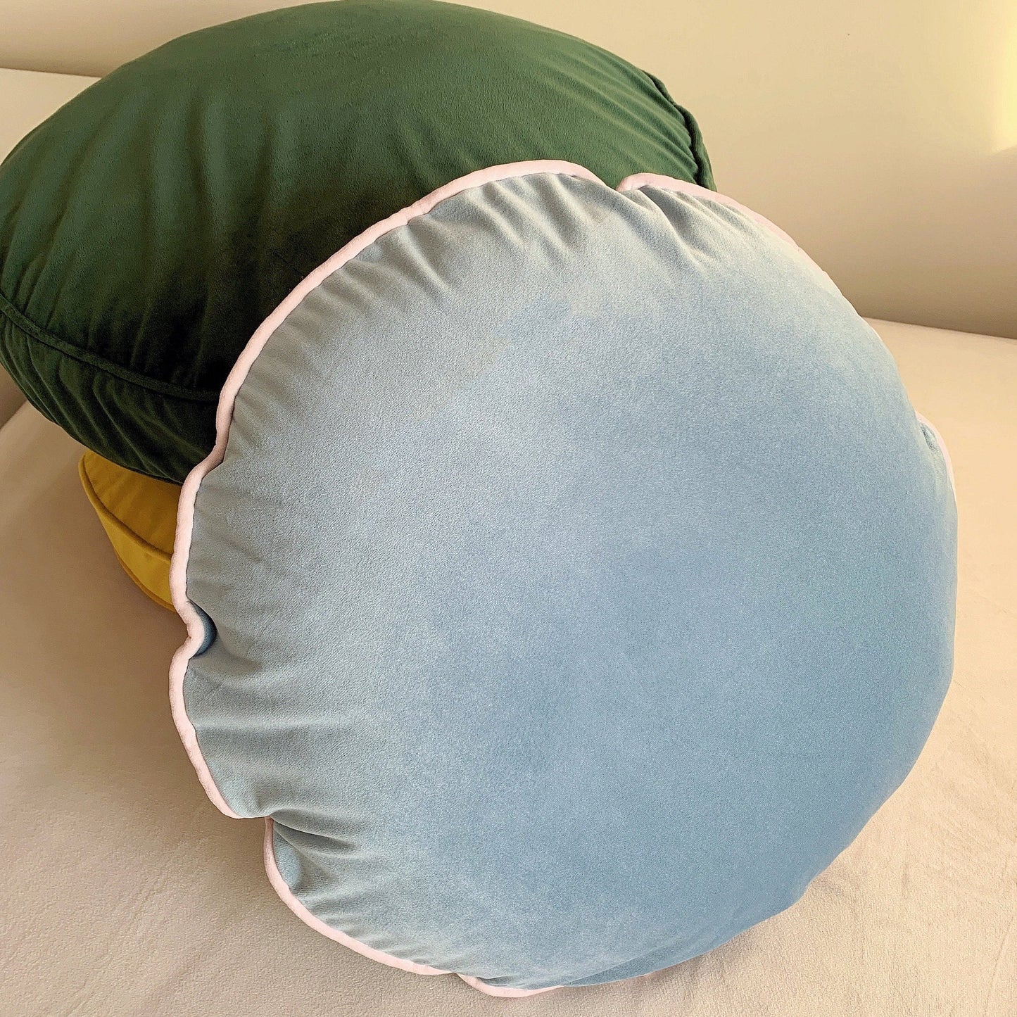 Light Grey Velvet Round Cushion Cover Throw Pillow, Grey Blue Velvet Pillow Cover