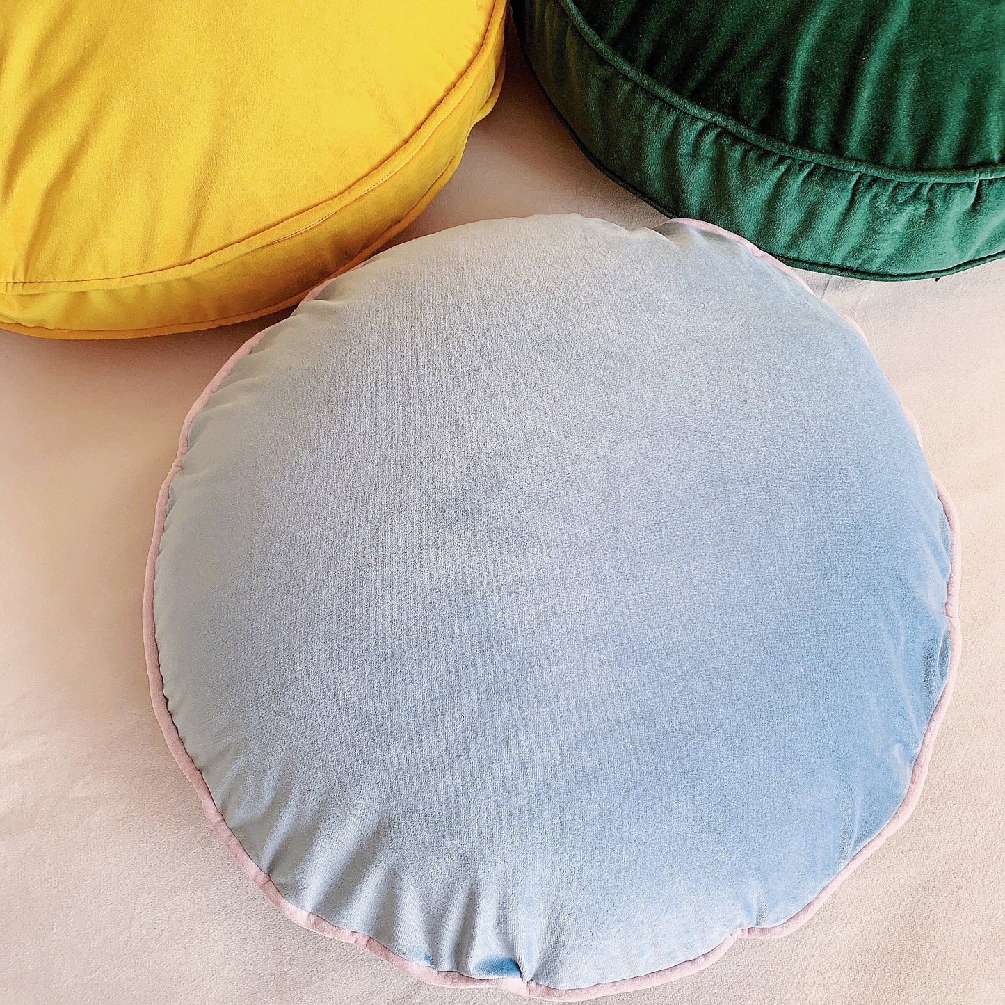 Light Grey Velvet Round Cushion Cover Throw Pillow, Grey Blue Velvet Pillow Cover