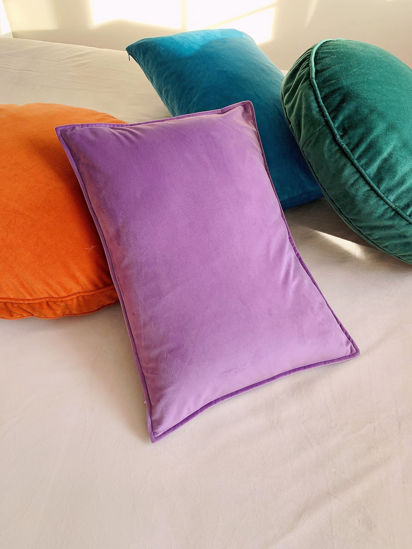 Lavender Purple Lumbar Cushion, Luxury Velvet Throw Pillow Cover