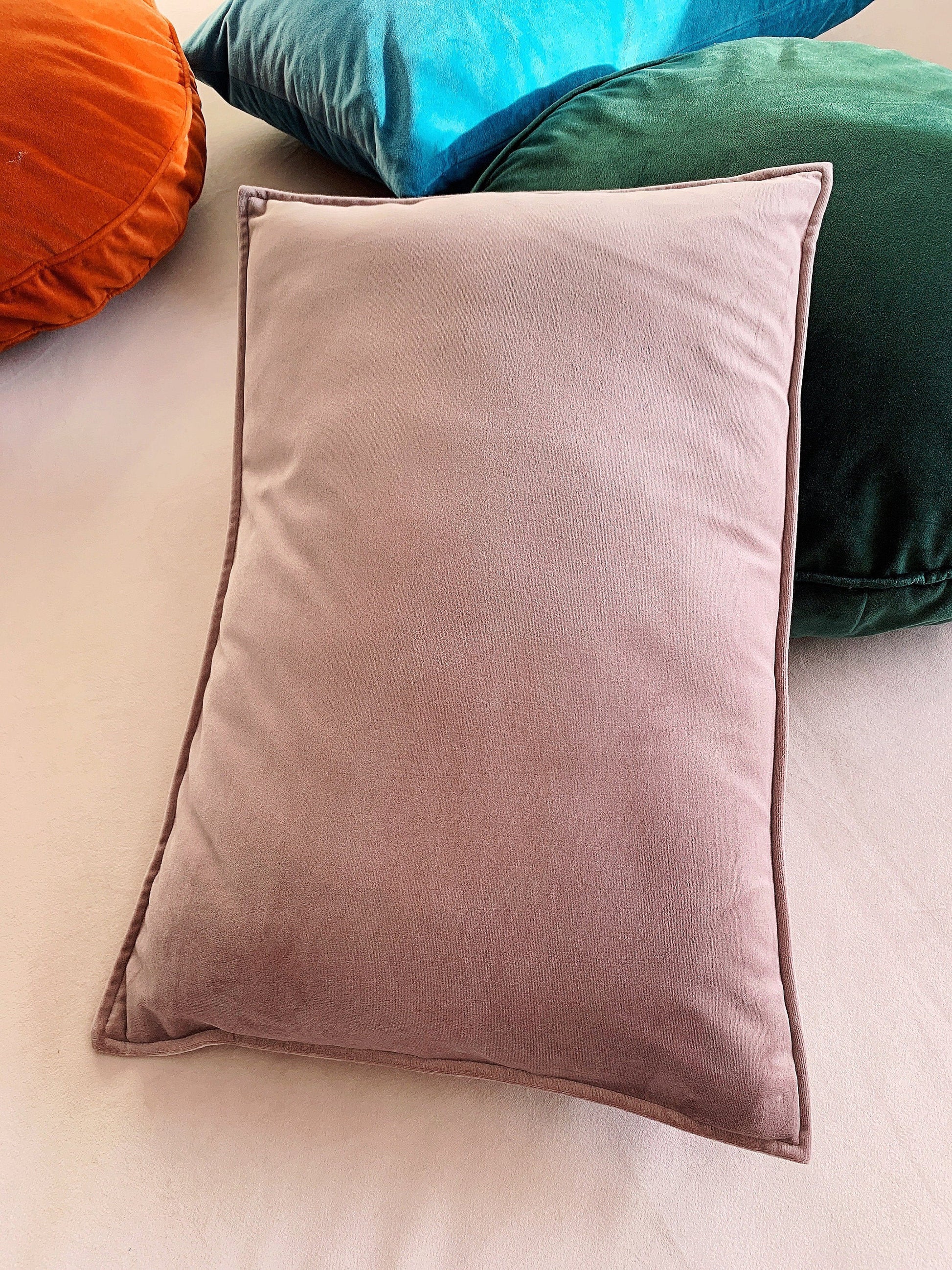 Pale Pink Velvet Cushion, Velvet Lumbar Cushion Cover, Pale Pink Velvet Lumbar Pillow Cover