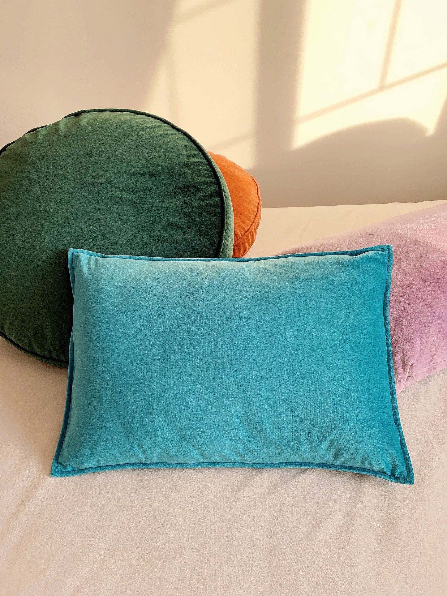 Turquoise Blue Velvet Lumbar Pillow Cushion Cover