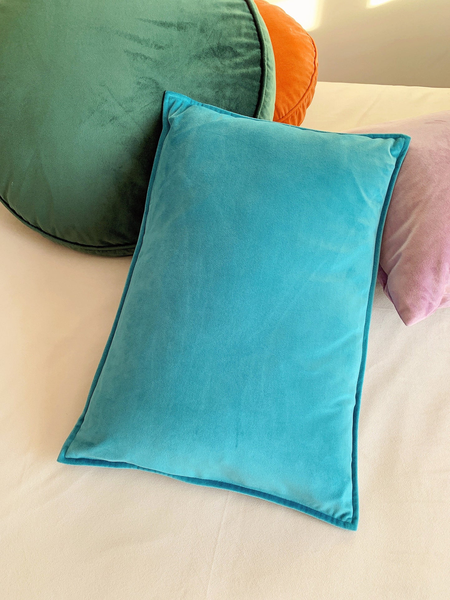 Turquoise Blue Velvet Lumbar Pillow Cushion Cover