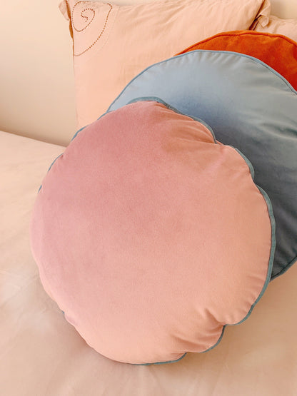Blush Pink Pillow Cushion Cover, Luxury Velvet Bohemian Round Pillow