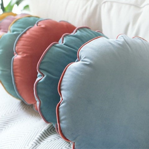 Light Grey Velvet Round Cushion Cover Throw Pillow, Grey Blue Velvet Pillow Cover