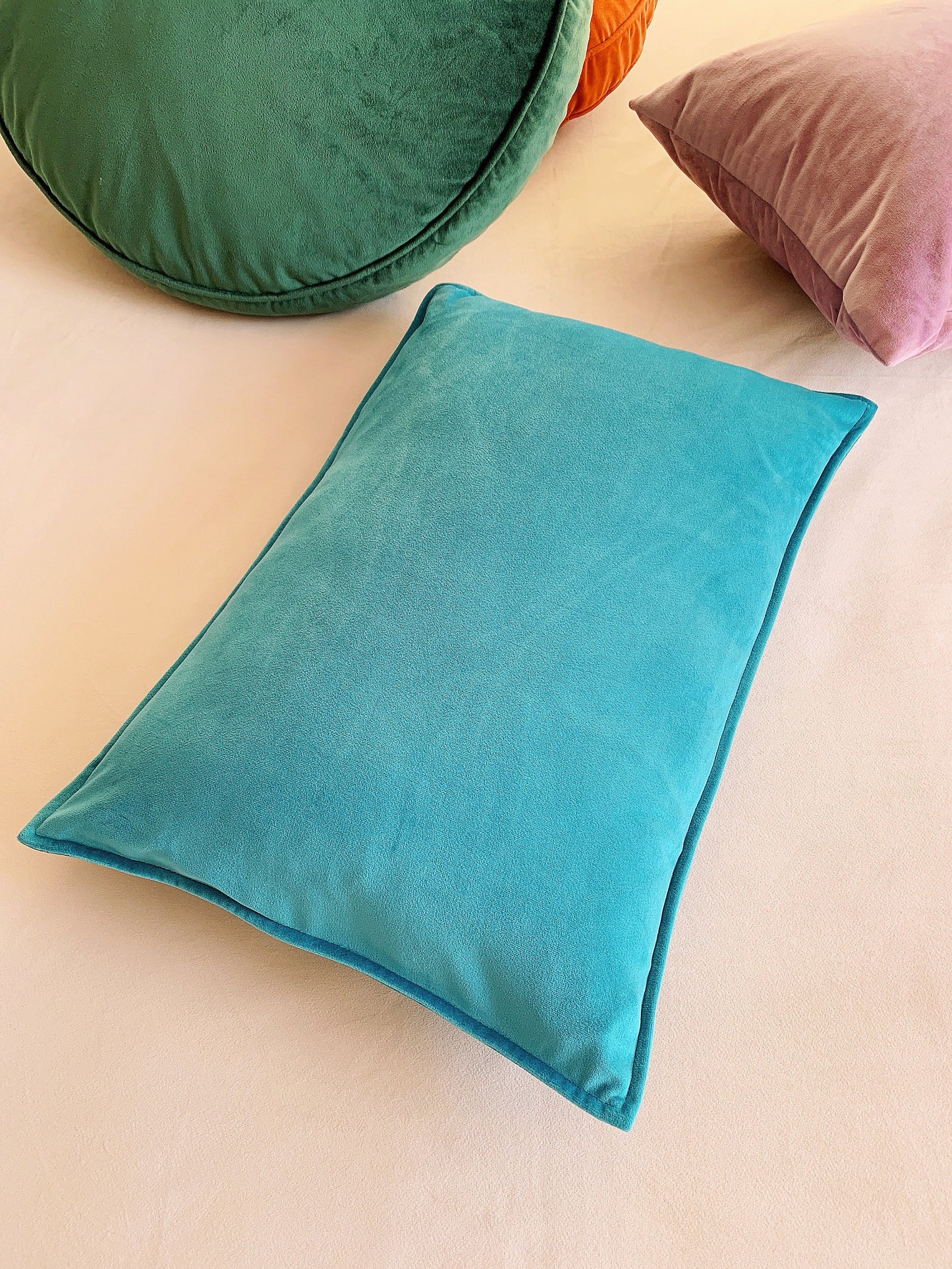 Turquoise Blue Velvet Lumbar Pillow Cushion Cover