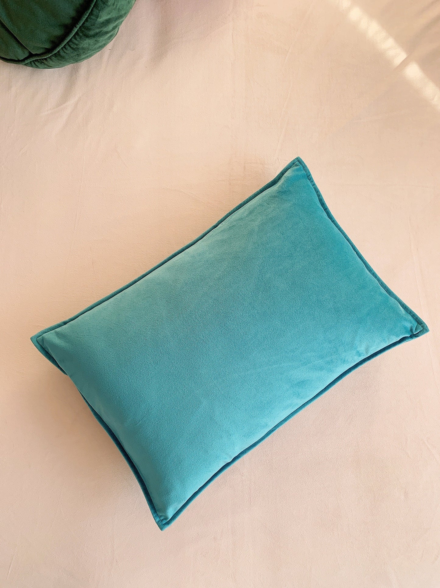 Turquoise Blue Velvet Lumbar Pillow Cushion Cover