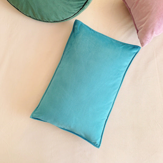 Turquoise Blue Velvet Lumbar Pillow Cushion Cover