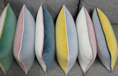 Velvet Pillow Covers | 12" X 20" Throw Pillow Cover | Yellow & Grey Blue | Vintage Pillow Covers | Lumbar Cushion Cover