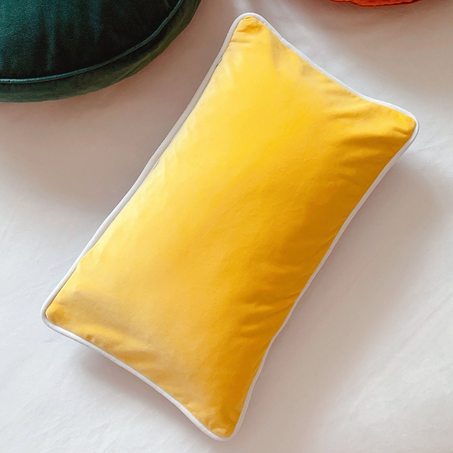 Velvet Pillow Covers | 12" X 20" Throw Pillow Cover | Yellow & Grey Blue | Vintage Pillow Covers | Lumbar Cushion Cover
