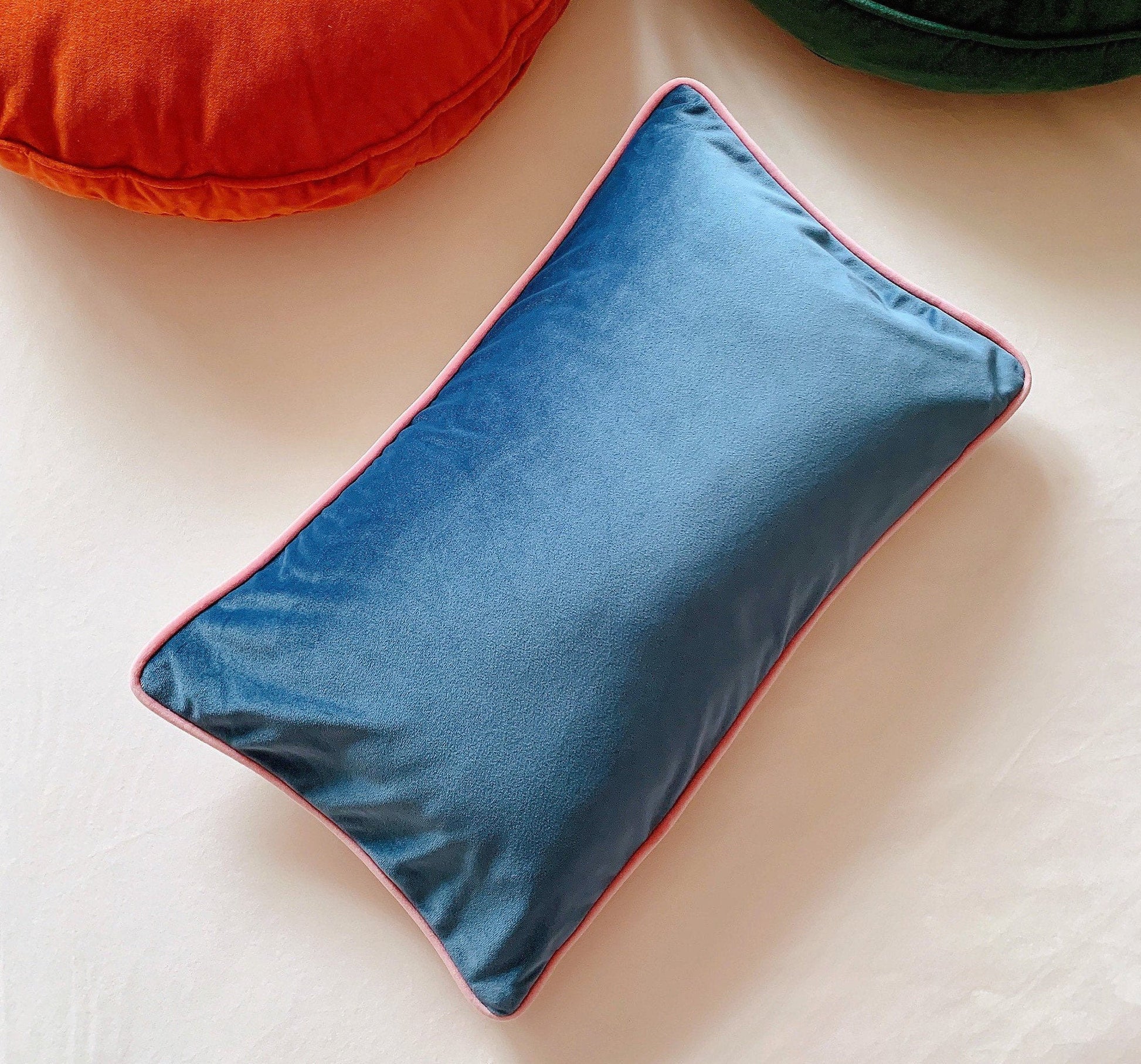 Velvet Pillow Cover | 12” x 20”| Double sided | Blue & White Velvet Pillow Cover | Vintage Pillow Cover