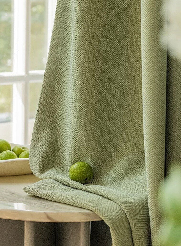 Sage Green Curtain Panel, Embossed Blackout Chenille Curtain Panel for Living Room