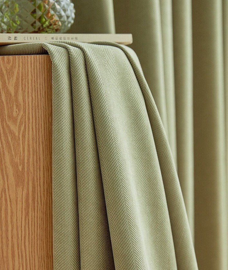 Luxury Sage Green Curtain Panel with Embossed Blackout Chenille Fabric