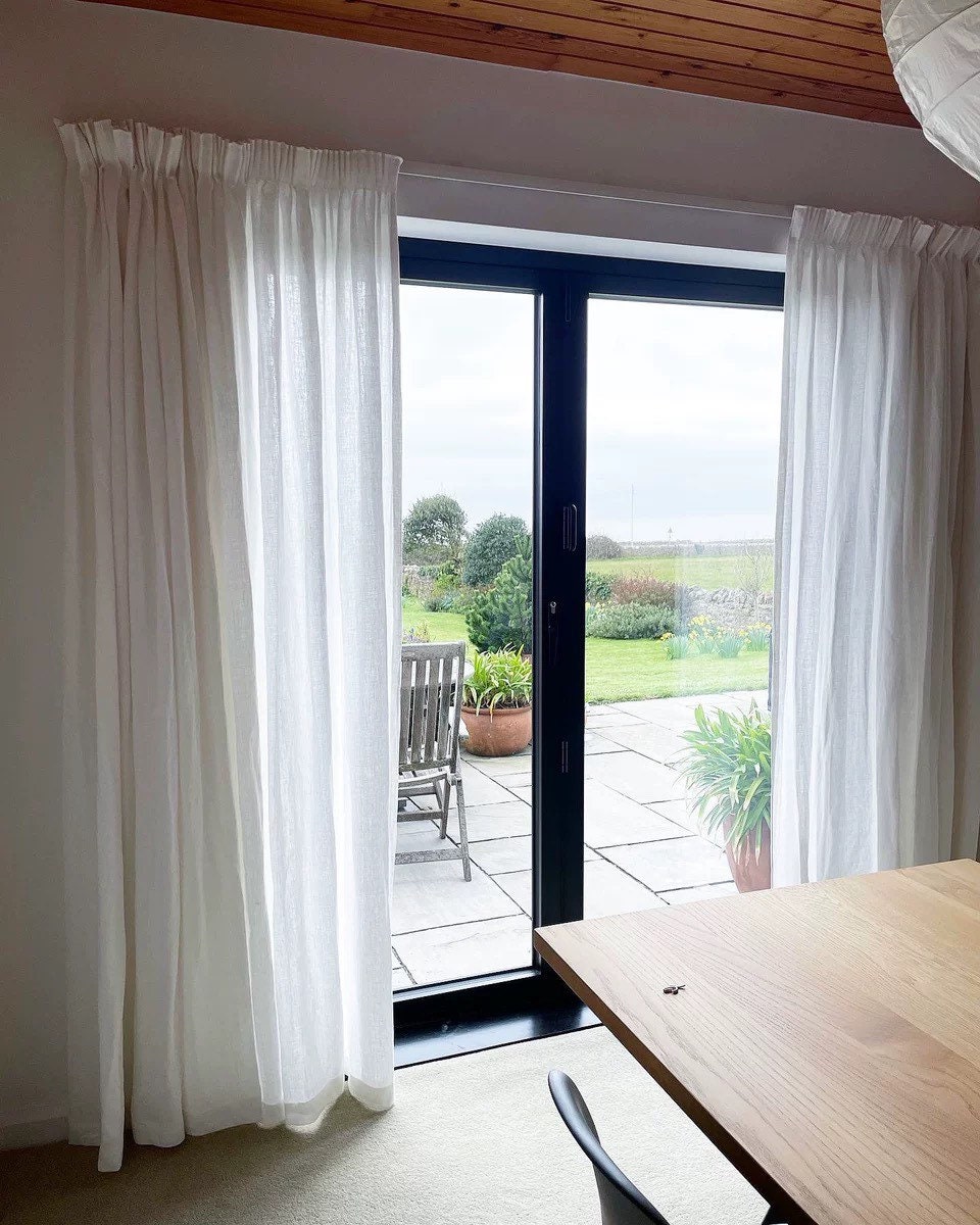 White Linen Curtain Panel, Custom Made Lightweight Curtain Window Treatment, Tab Top or Rod Pocket Style