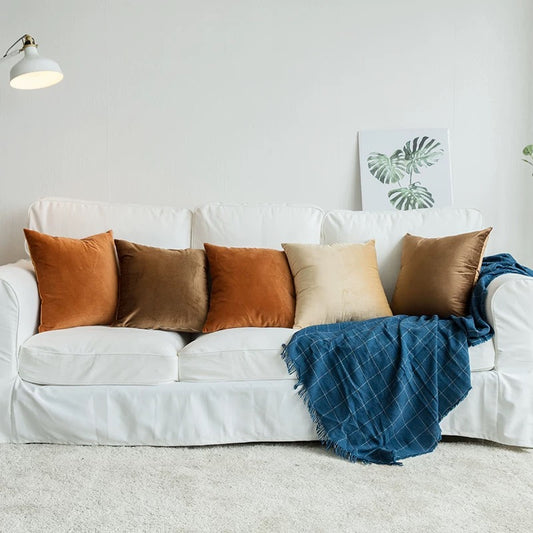 Luxury Orange Velvet Cushion Cover, Dark Amber Square Decorative Vintage Style Throw Pillow Case