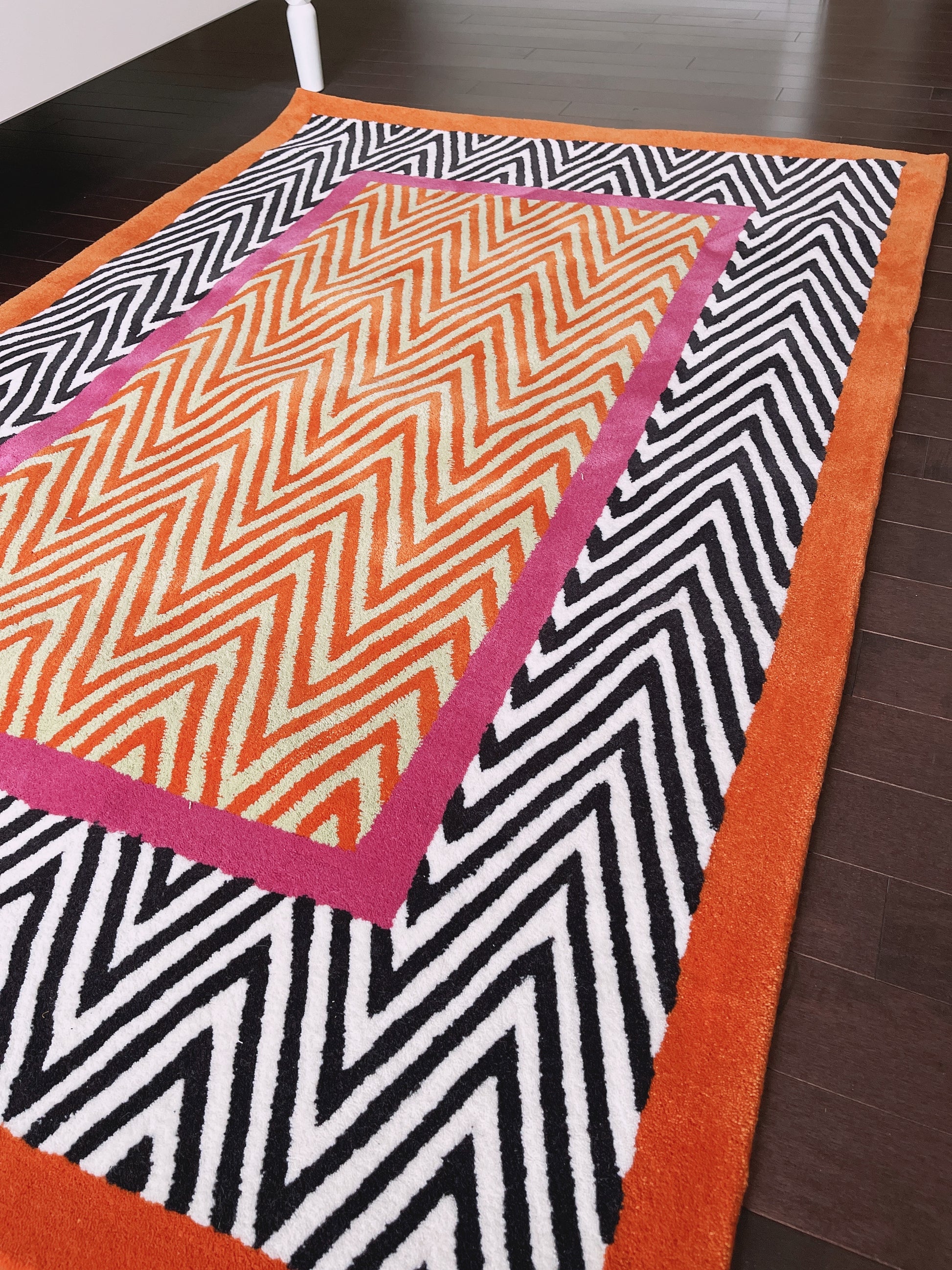 4’ X 6’ Large Area Rug, Wool Rectangle Rug, Hand Knotted Colorful Living Room Rug, Black and Orange Geometric Living Room Décor